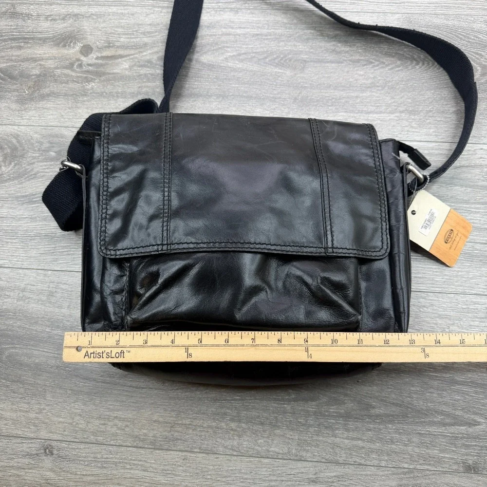 Fossil Grant Commuter Messenger Bag MBG1243001 Black Leather Shoulder Crossbody